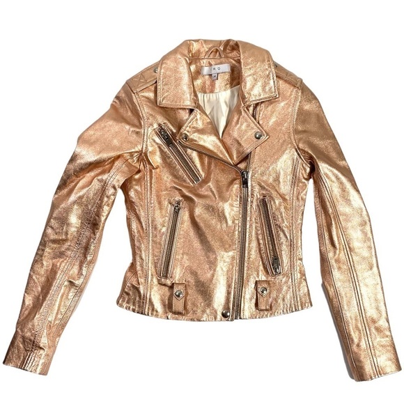 IRO Metallic Brooklyn Rose Gold Leather Moto Jacket NWOT Size 34